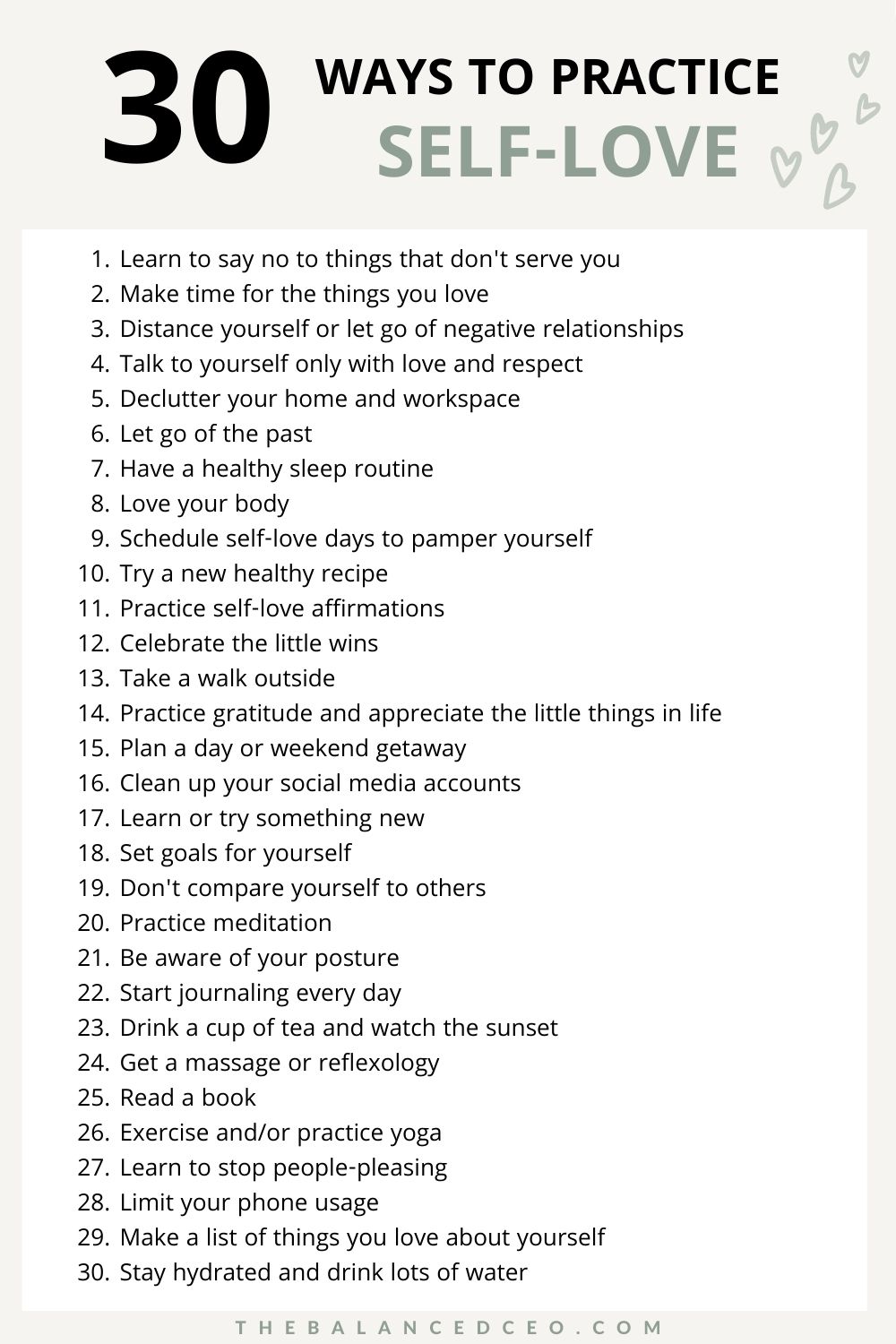 30 Ways to Practice Self Love List