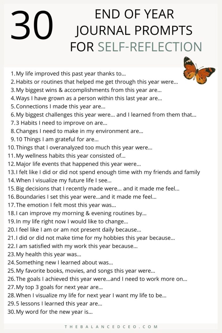 30 End of Year Journal Prompts for Self-Reflection - The Balanced CEO