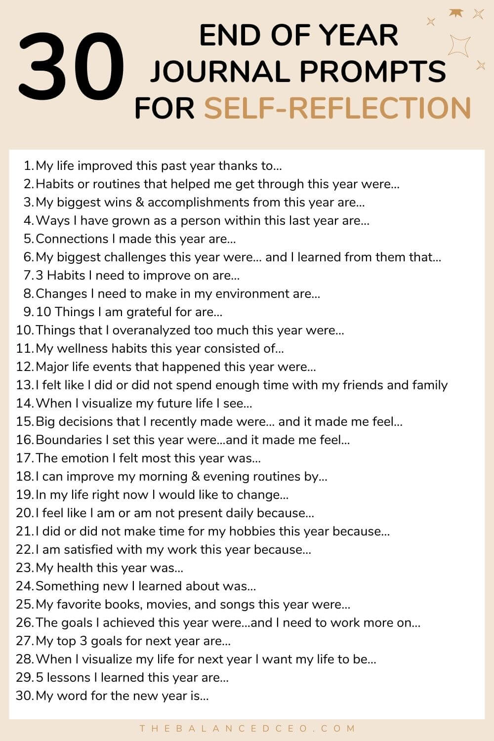 30 End of Year Journal Prompts for Self-Reflection - The Balanced CEO